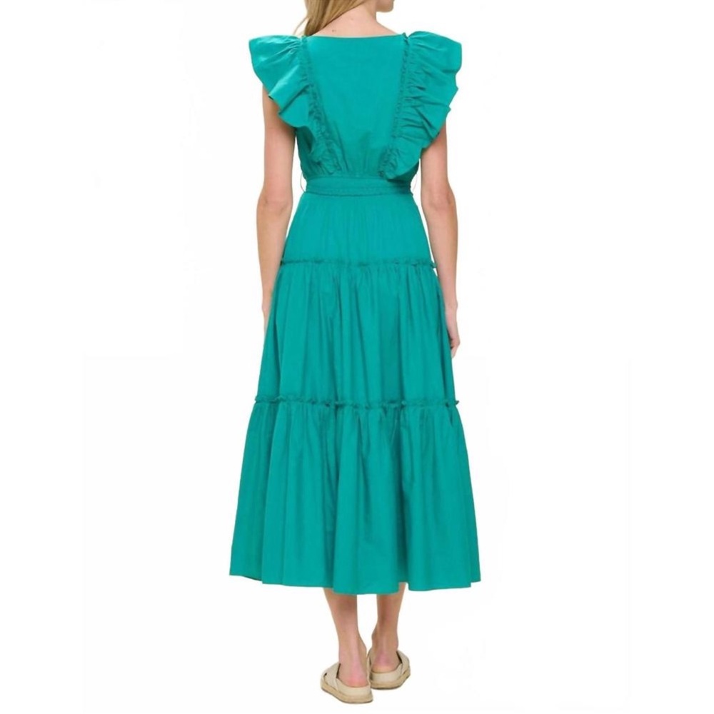 NEW WITH TAGS PINCH Liam sleeveless tiered maxi dress in emerald green Size: L - Picture 2 of 14